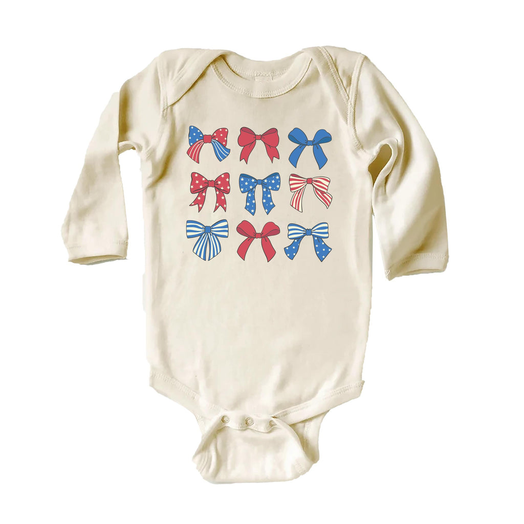 Patriotic Girl Onesie, Baby Bodysuit, Baby Shirt, Toddler Sweatshirt - Boho Coquette Bows Outfit, Cute Fourth of July Southern Girl Gift