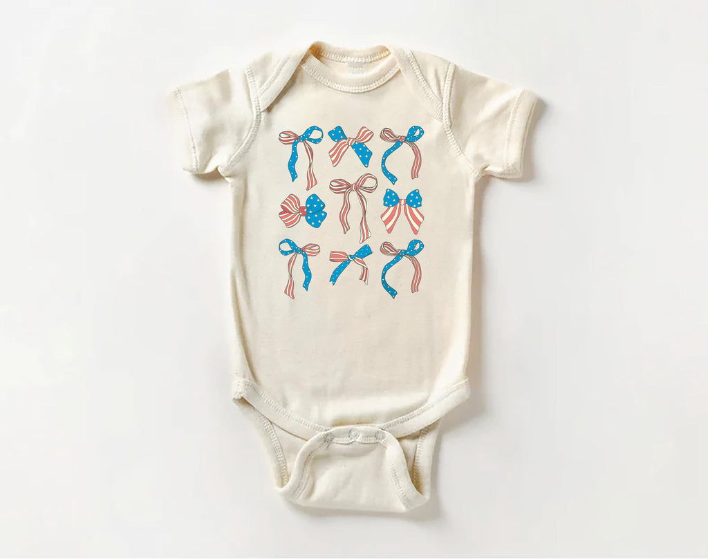 4th of July Onesie, Baby Bodysuit, Baby Shirt, Toddler Sweatshirt - Girls Coquette Patriotic Outfit, Boho Bows, Southern Girl July 4th Gift