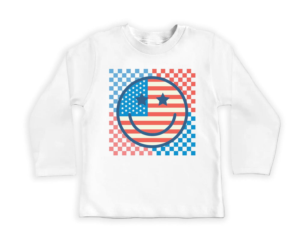 Retro Patriotic Onesie, Baby Bodysuit, Baby Shirt, Toddler Sweatshirt - Smiley Face Vintage Fourth of July Outfit, Cute USA Baby Gift Idea