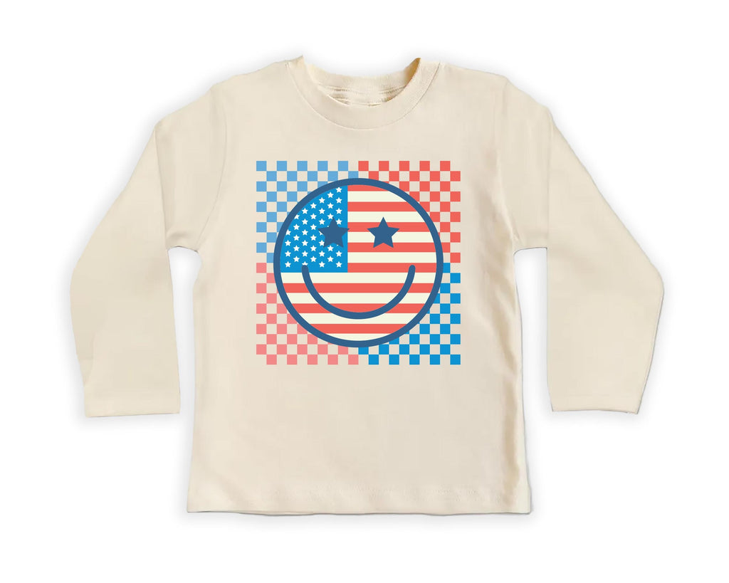 Retro Patriotic Onesie, Baby Bodysuit, Baby Shirt, Toddler Sweatshirt - Smiley Face Vintage Fourth of July Outfit, Cute USA Baby Gift Idea