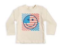 Retro Patriotic Onesie, Baby Bodysuit, Baby Shirt, Toddler Sweatshirt - Smiley Face Vintage Fourth of July Outfit, Cute USA Baby Gift Idea