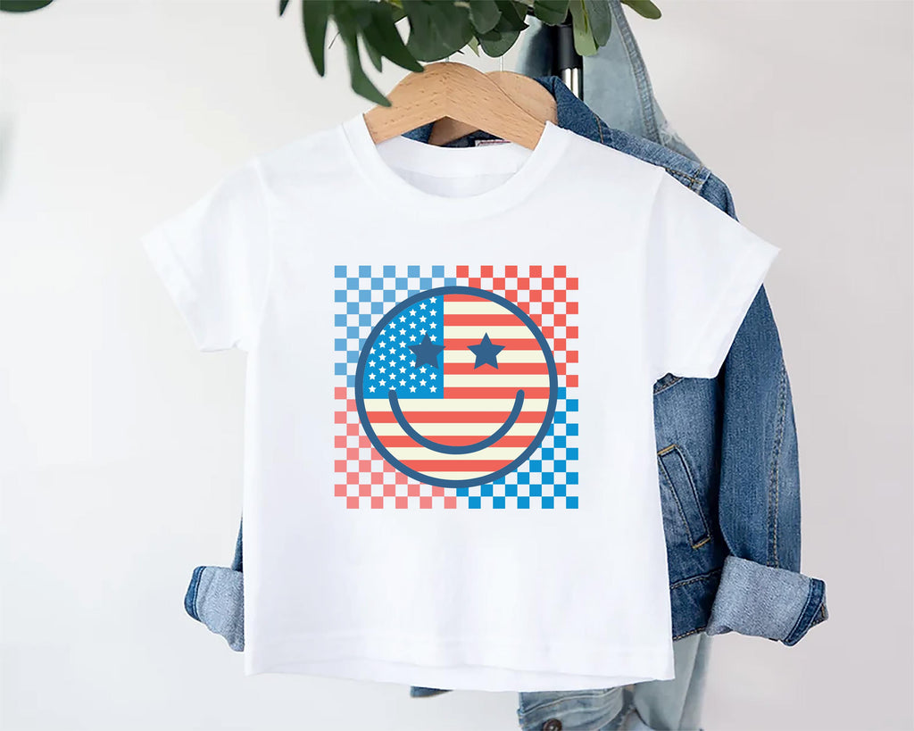 Retro Patriotic Onesie, Baby Bodysuit, Baby Shirt, Toddler Sweatshirt - Smiley Face Vintage Fourth of July Outfit, Cute USA Baby Gift Idea