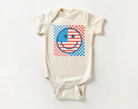Retro Patriotic Onesie, Baby Bodysuit, Baby Shirt, Toddler Sweatshirt - Smiley Face Vintage Fourth of July Outfit, Cute USA Baby Gift Idea