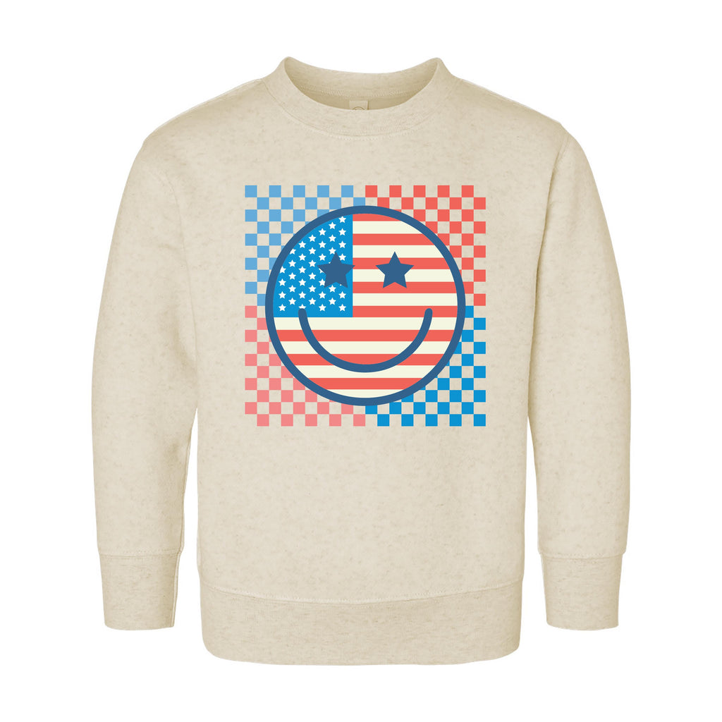 Retro Patriotic Onesie, Baby Bodysuit, Baby Shirt, Toddler Sweatshirt - Smiley Face Vintage Fourth of July Outfit, Cute USA Baby Gift Idea