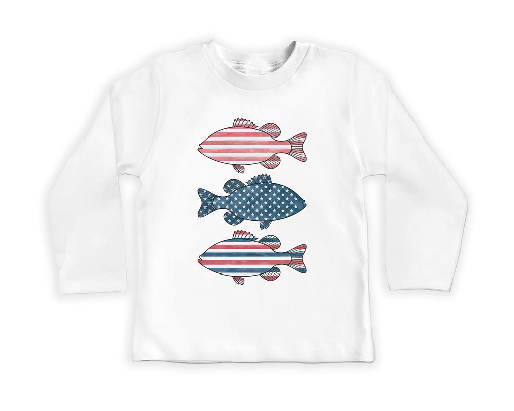 Patriotic Bass Onesie, Baby Bodysuit, Baby Shirt, Toddler Sweatshirt - American Flag Fish Outfit, Red, White & Blue Fourth of July Baby Gift