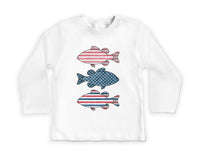 Patriotic Bass Onesie, Baby Bodysuit, Baby Shirt, Toddler Sweatshirt - American Flag Fish Outfit, Red, White & Blue Fourth of July Baby Gift