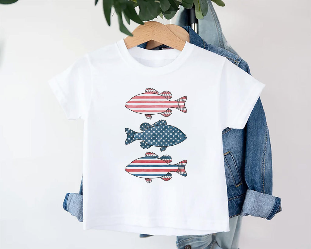 Patriotic Bass Onesie, Baby Bodysuit, Baby Shirt, Toddler Sweatshirt - American Flag Fish Outfit, Red, White & Blue Fourth of July Baby Gift