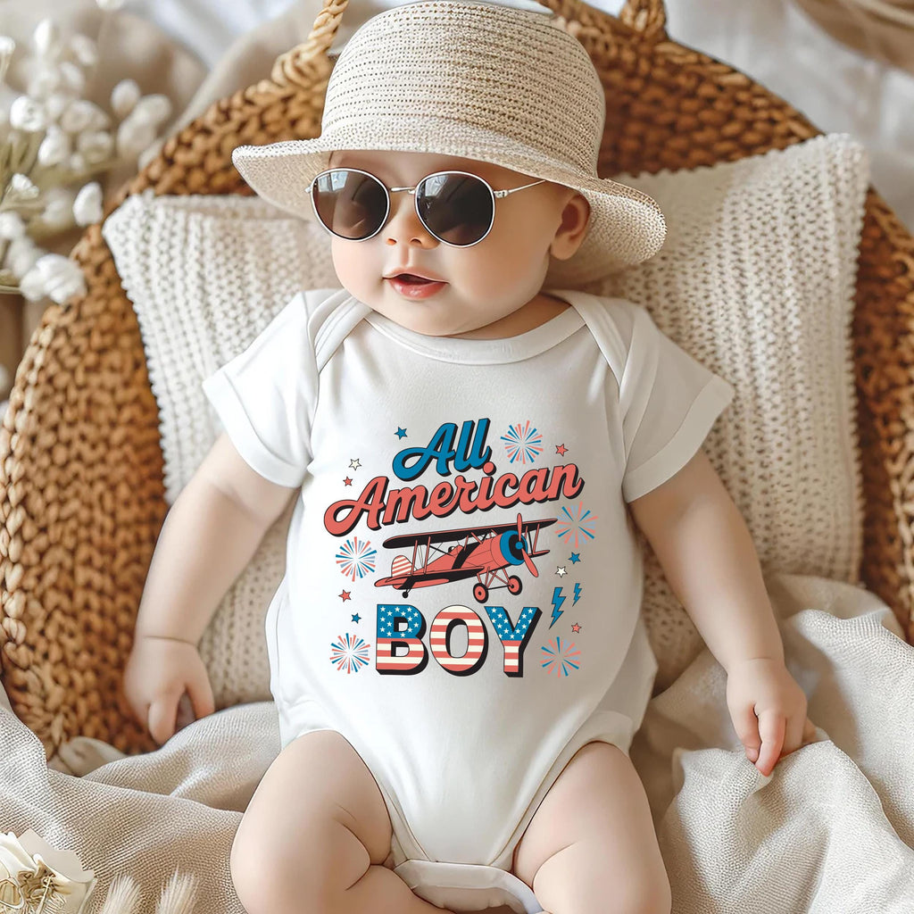 Fourth of July Boys Onesie, Baby Bodysuit, Baby Shirt, Toddler Sweatshirt - American Boy Retro Outfit, Vintage Patriotic USA Baby Gift