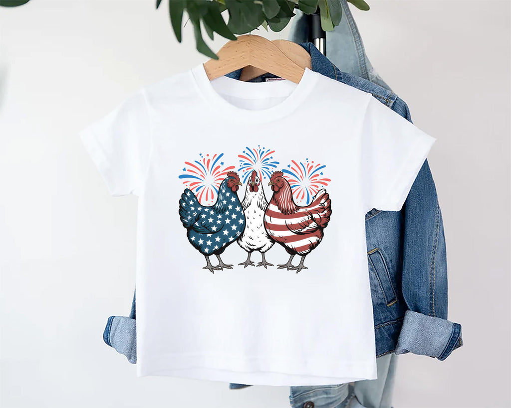 Patriotic Chicken Onesie, Baby Bodysuit, Baby Shirt, Toddler Sweatshirt - American Flag Fourth of July Outfit, Wild and Free USA Baby Gift