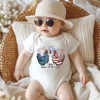 Patriotic Chicken Onesie, Baby Bodysuit, Baby Shirt, Toddler Sweatshirt - American Flag Fourth of July Outfit, Wild and Free USA Baby Gift