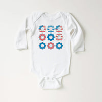 Patriotic Girl Onesie, Baby Bodysuit, Baby Shirt, Toddler Sweatshirt - Retro Smiley Face Hippie Fourth of July Outfit, USA Baby Gift for Her