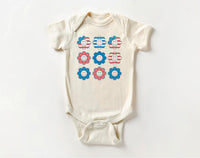 Patriotic Girl Onesie, Baby Bodysuit, Baby Shirt, Toddler Sweatshirt - Retro Smiley Face Hippie Fourth of July Outfit, USA Baby Gift for Her