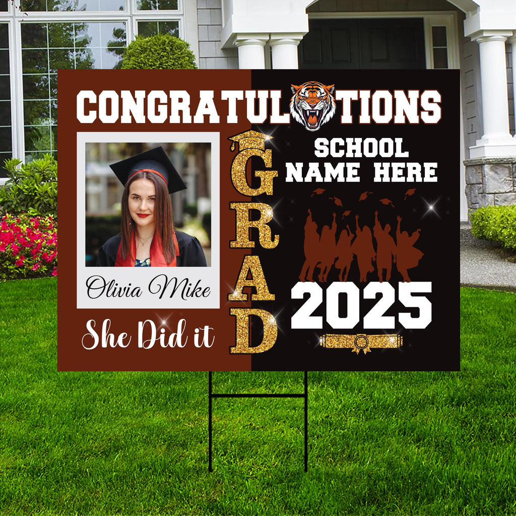 Personalized Graduation Yard Sign 2025 with Photo, Custom College Logo Sign, Class of 2025, Custom Graduation Yard Sign with Metal H-Stake
