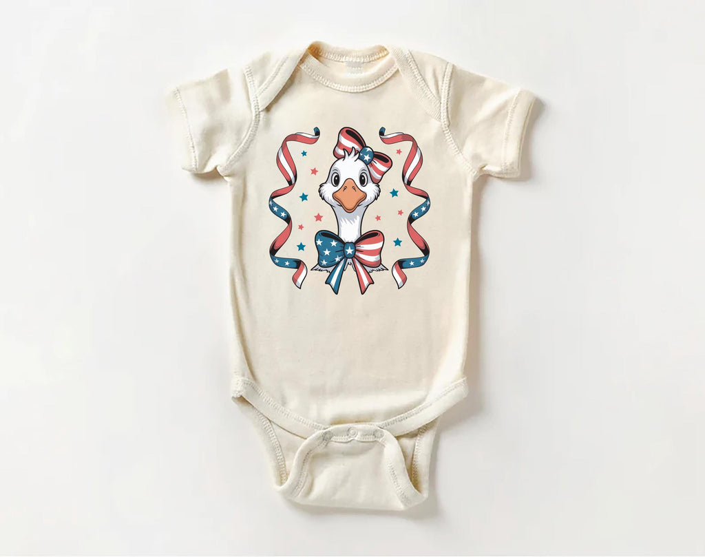 4th of July Goose Baby Bodysuit, Baby Shirt, Toddler Sweatshirt - America Coquette Outfit, Patriotic FOJ Bows, Cute Coquette Fourth Gift