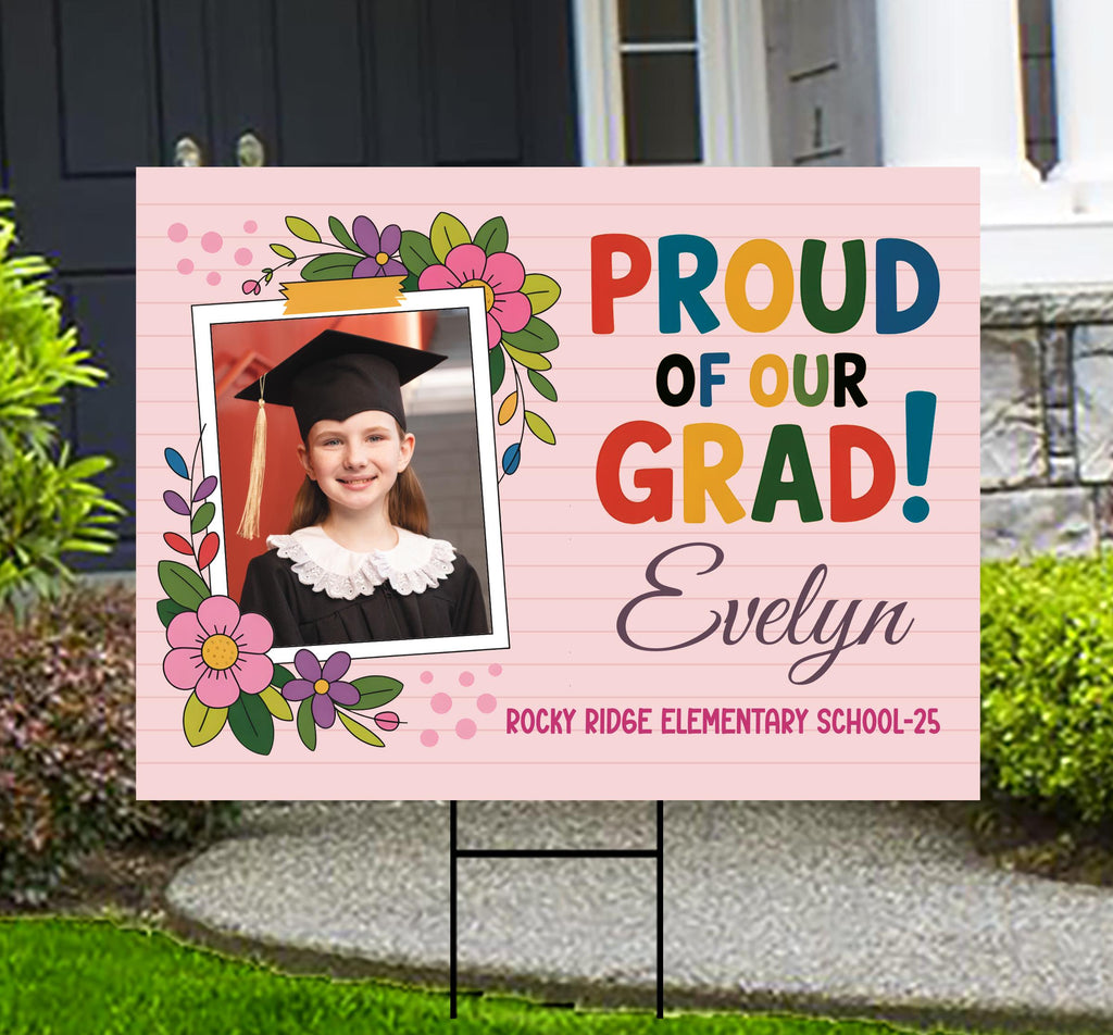 Personalized Kid Elementary Graduation 2025 Yard Sign with Photo, Preschool Sign, Class of 2025, Custom Grad Lawn Signage with Metal H-Stake