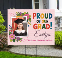 Personalized Kid Elementary Graduation 2025 Yard Sign with Photo, Preschool Sign, Class of 2025, Custom Grad Lawn Signage with Metal H-Stake