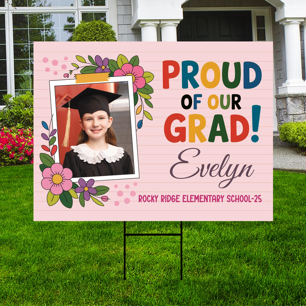 Personalized Kid Elementary Graduation 2025 Yard Sign with Photo, Preschool Sign, Class of 2025, Custom Grad Lawn Signage with Metal H-Stake