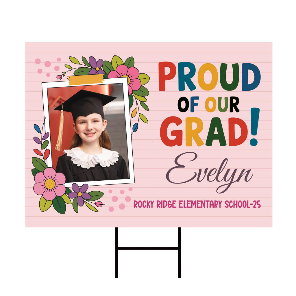 Personalized Kid Elementary Graduation 2025 Yard Sign with Photo, Preschool Sign, Class of 2025, Custom Grad Lawn Signage with Metal H-Stake
