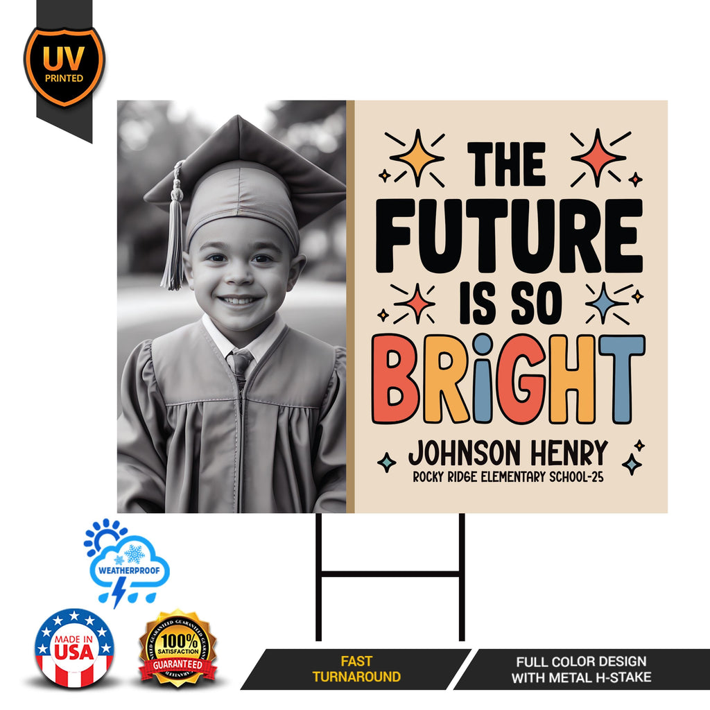 Personalized Kid Elementary Graduation 2025 Yard Sign with Photo, Preschool Sign, Class of 2025, Custom Grad Lawn Signage with Metal H-Stake