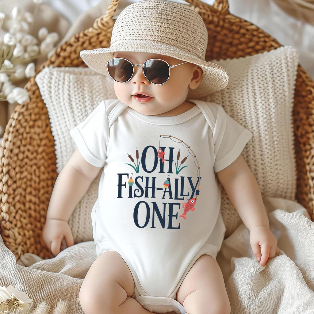 Oh Fish-Ally One Toddler Sweatshirt, Baby Shirt, Onesie, Baby Bodysuit - Vintage First Birthday Outfit, Cute One Year Old Fishing Party Gift