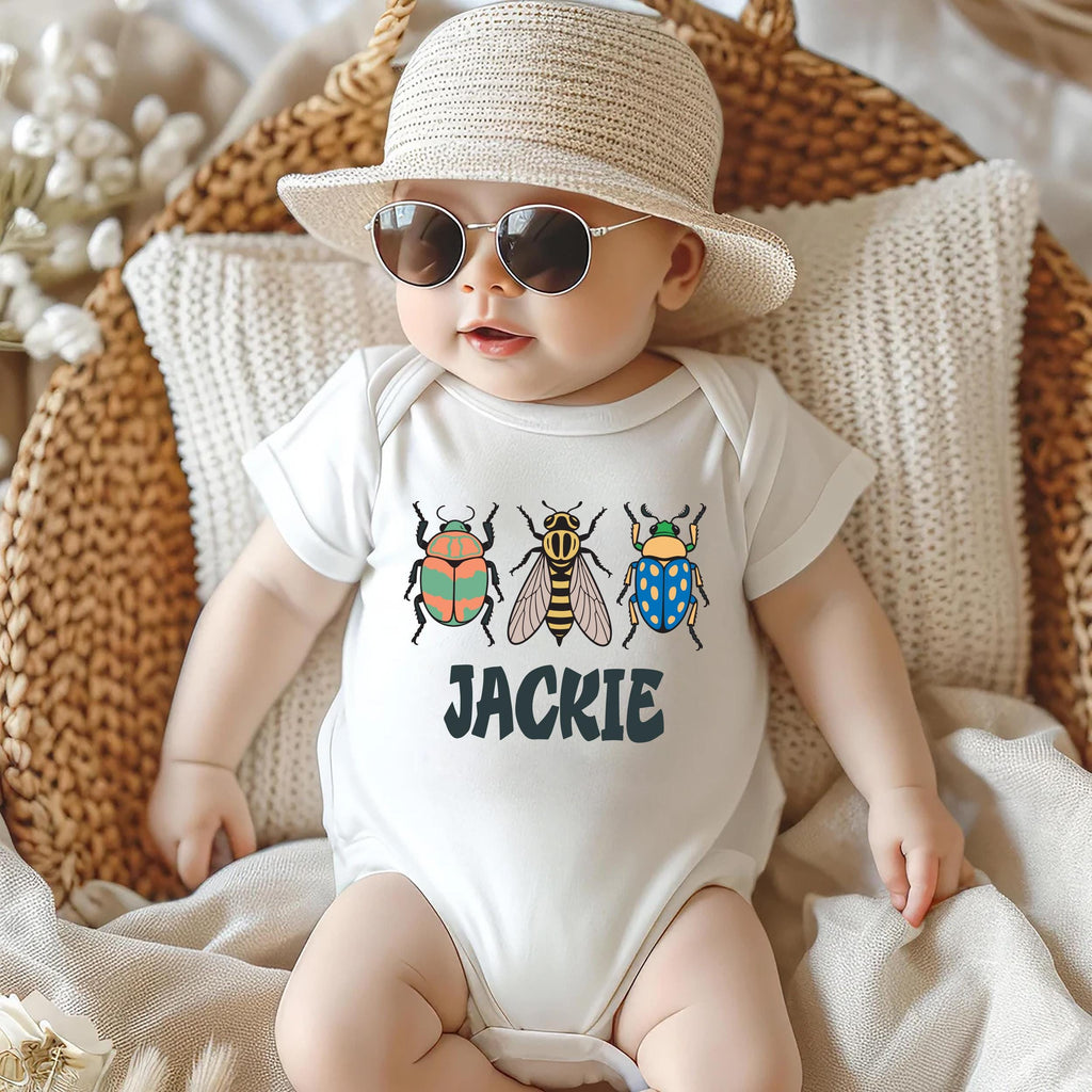Personalized Bugs Onesie, Baby Bodysuit, Baby Shirt, Toddler Sweatshirt, Vintage Entomologist, Custom Name Insect Baby Gift, Nature Look