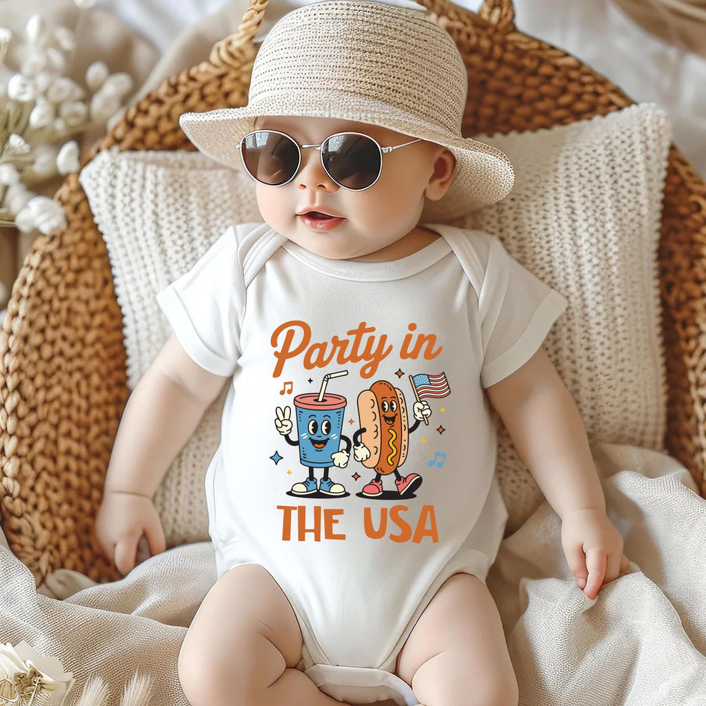 Retro 4th of July Onesie Baby Bodysuit, Baby Shirt, Toddler Sweatshirt,Party in the USA Outfit, Patriotic Baby Gift, Red White and Blue Look