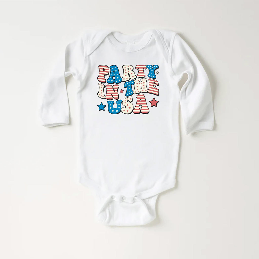 Party in the USA Onesie, Baby Bodysuit, Baby Shirt, Toddler Sweatshirt - Patriotic Fourth of July Outfit, Cute Red White Blue Baby Gift