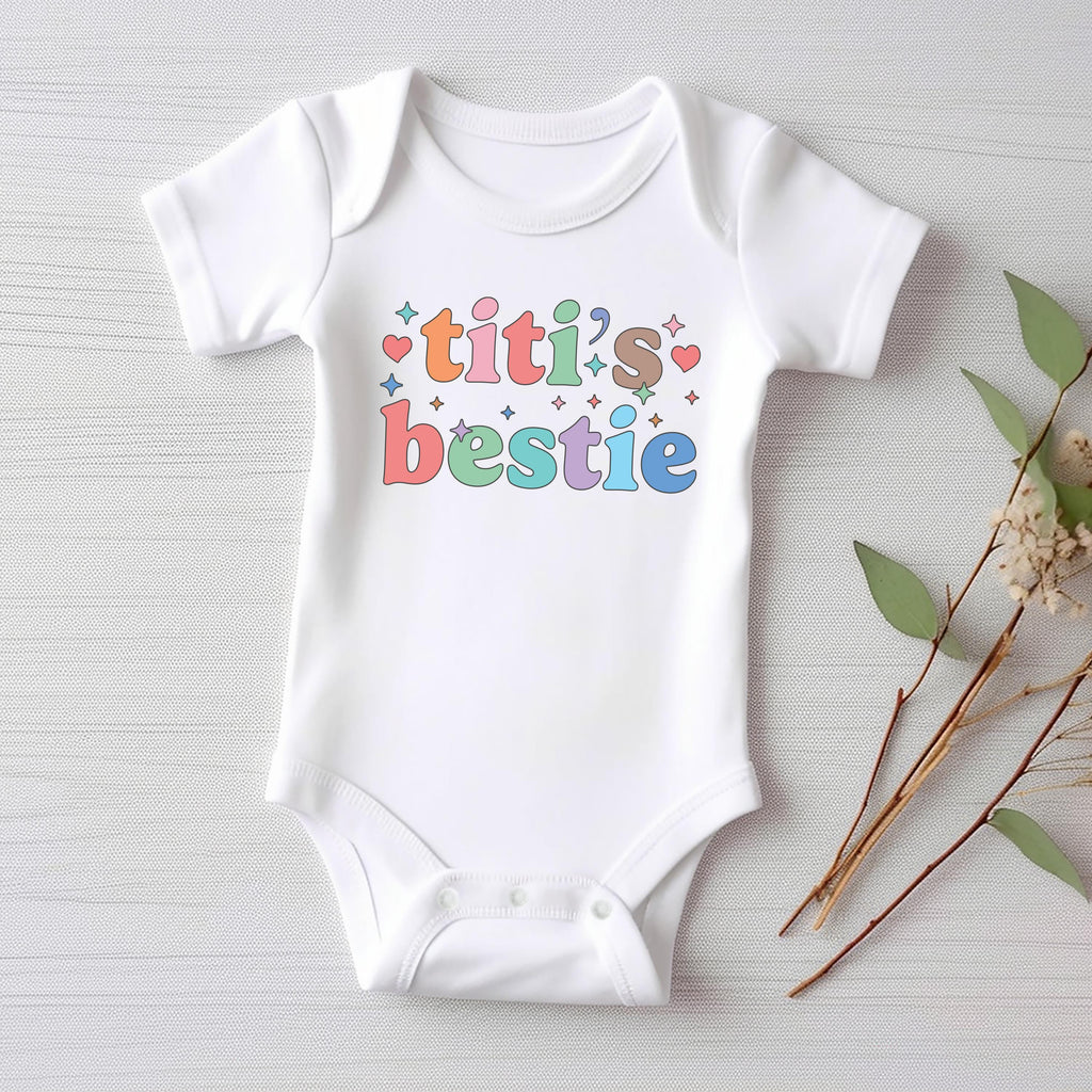 Titi’s Bestie Onesie, Baby Bodysuit, Baby Shirt, Toddler Sweatshirt, Auntie’s Bestie Boho Girls Rainbow Outfit, Gift from Aunt for Baby Girl