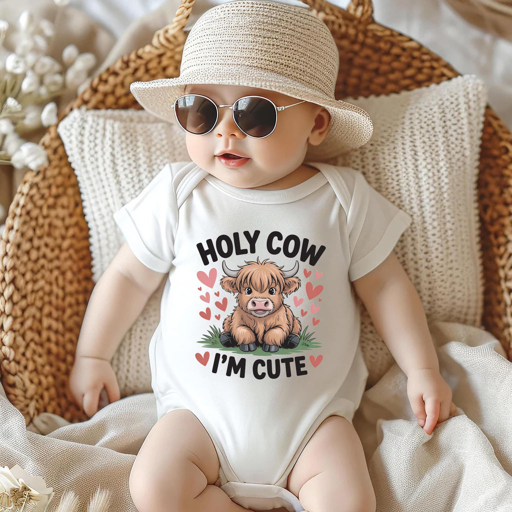 Holy Cow I’m Cute Onesie, Baby Bodysuit, Baby Shirt, Toddler Sweatshirt - Funny Cow Baby Outfit, Cute Farm Baby Gift, Country Style Look
