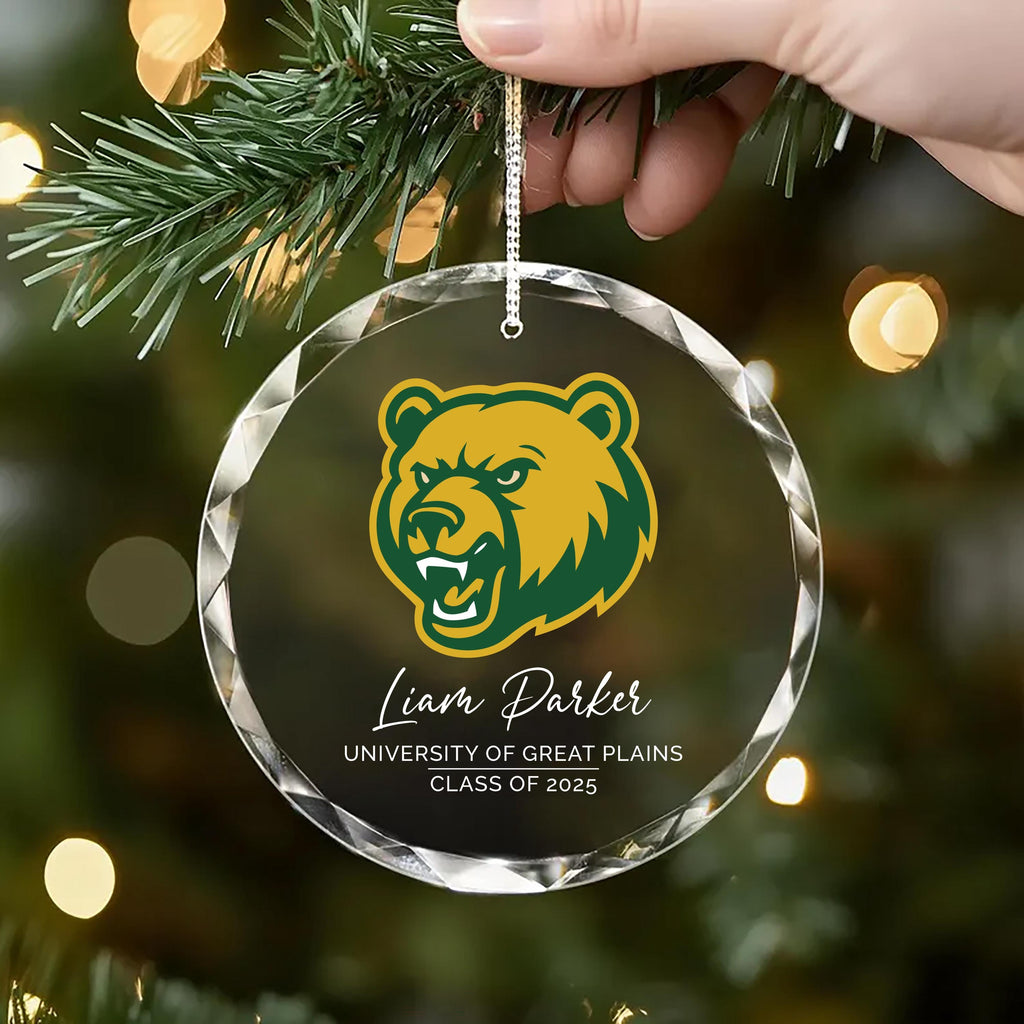 Custom University Logo Crystal Ornament, College Graduation Gift for Her, Personalized Class of 2025 Keepsake, School Grad Glass Ornament