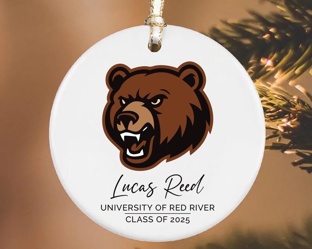 Custom University Logo Ceramic Ornament, College Graduation Keepsake Gift for Her, Class of 2025 Ornament, Personalized School Grad Decor