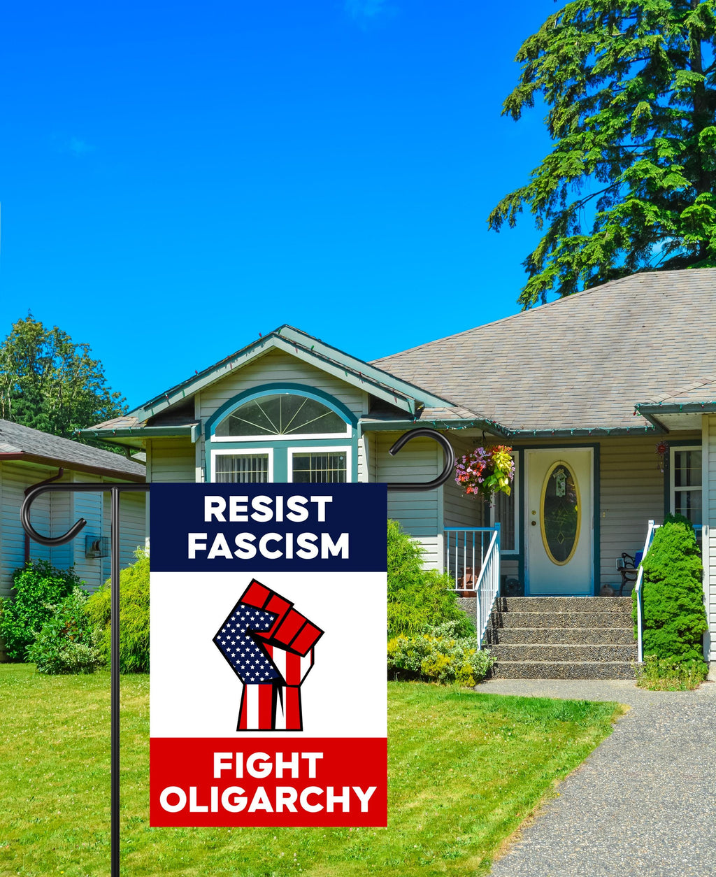 Resist Fascism Fight Oligarchy Garden Flag, 12x18 Inch Double Sided, Resist Hate, Anti-Trump Flag, Resist Racism Flag, Resist Fascism Flag