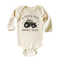 A Little Dirt Never Hurt Onesie, Baby Bodysuit, Baby Shirt, Toddler Sweatshirt - Trendy Farm Tractor Boys Outfit, Cute Country Boy Gift Idea