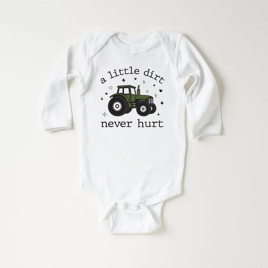 A Little Dirt Never Hurt Onesie, Baby Bodysuit, Baby Shirt, Toddler Sweatshirt - Trendy Farm Tractor Boys Outfit, Cute Country Boy Gift Idea