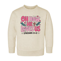 Oh How He Loves Us Onesie, Baby Bodysuit, Baby Shirt, Toddler Sweatshirt, Boho Religious Baby Outfit, Ephesians 2:4-8 Bible Verse Faith Gift