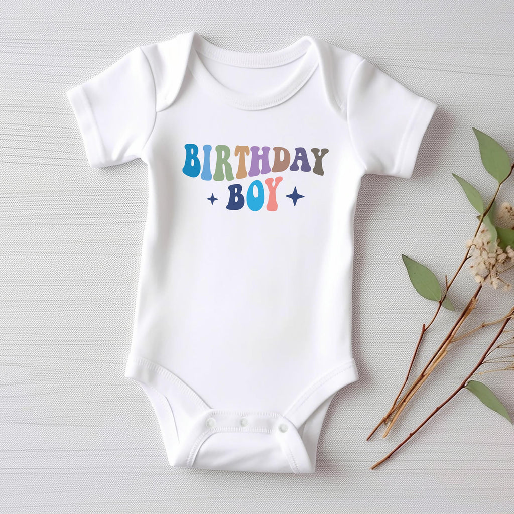 Birthday Boy Onesie, Baby Bodysuit, Baby Shirt, Toddler Sweatshirt - Cute Retro Rainbow Birthday Outfit, Boys Party Gift, Cake Smash Look