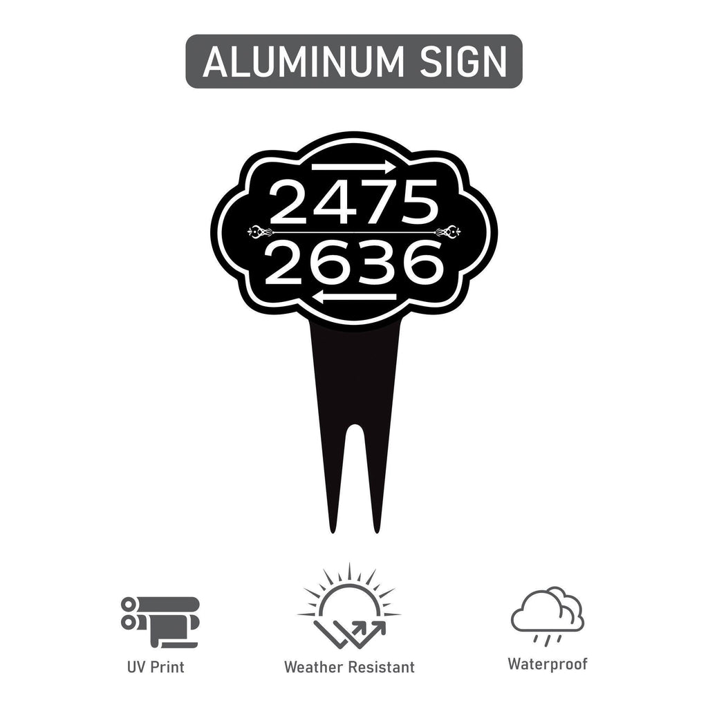 Custom House Numbers Yard Sign 10” x 14” - Rust-free Aluminum Directional Multiple Address Sign for Lawn, Arrows Sign with Integrated Stake