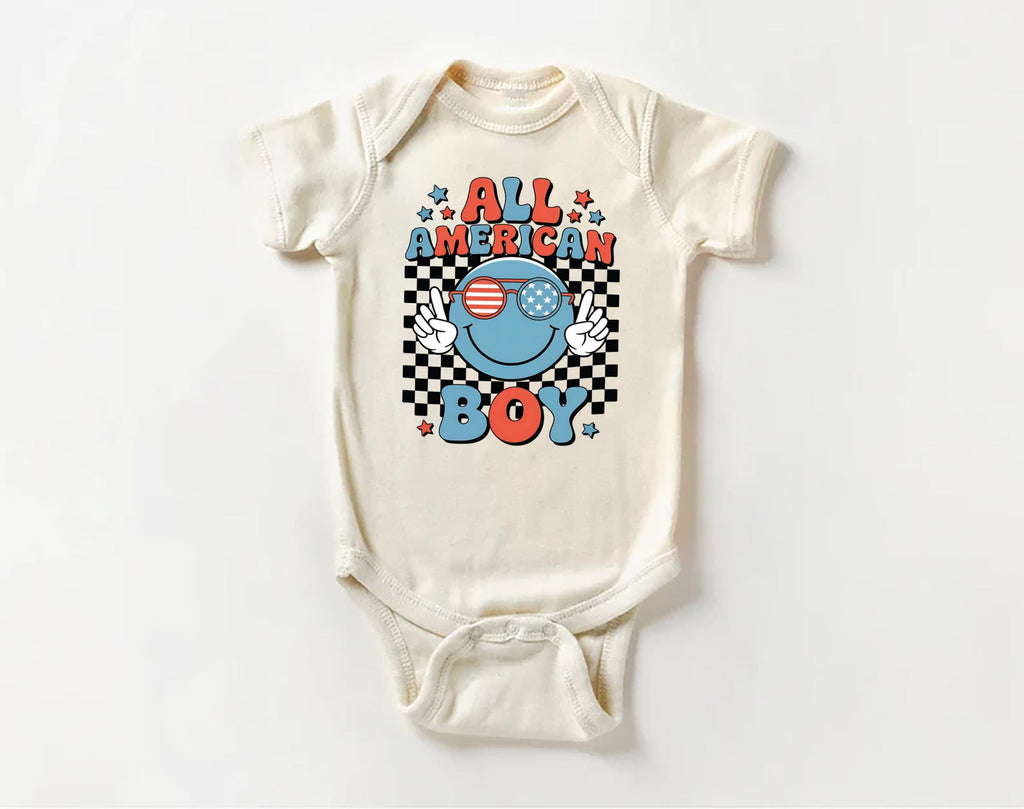 All American Boy Baby Bodysuit, Baby Shirt, Toddler Sweatshirt - America Retro Outfit, 4th of July Toddler Gift, Retro Memorial Day Clothing