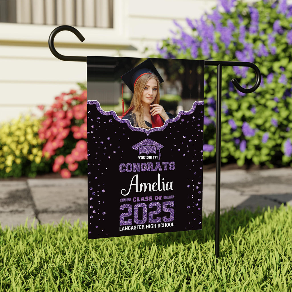 Personalized College Graduation Garden Flag, Double Sided Custom School, University Logo, Class of 2025 Yard Sign, Graduate Celebration Flag