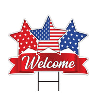 Vintage 4th of July Star Decorative Yard Sign - Welcome Sign, Independence Day, Home Outside Lawn Porch Decor Yard Sign with Metal H-Stake