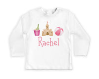 Personalized Girls Summer Onesie, Baby Bodysuit, Baby Shirt, Toddler Sweatshirt - Sandcastle Name Outfit, Custom Personalized Girl Gift