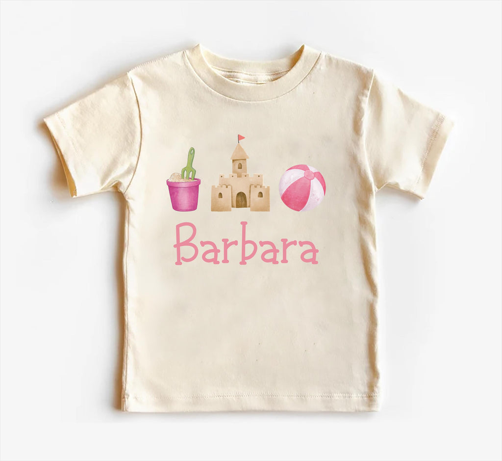 Personalized Girls Summer Onesie, Baby Bodysuit, Baby Shirt, Toddler Sweatshirt - Sandcastle Name Outfit, Custom Personalized Girl Gift
