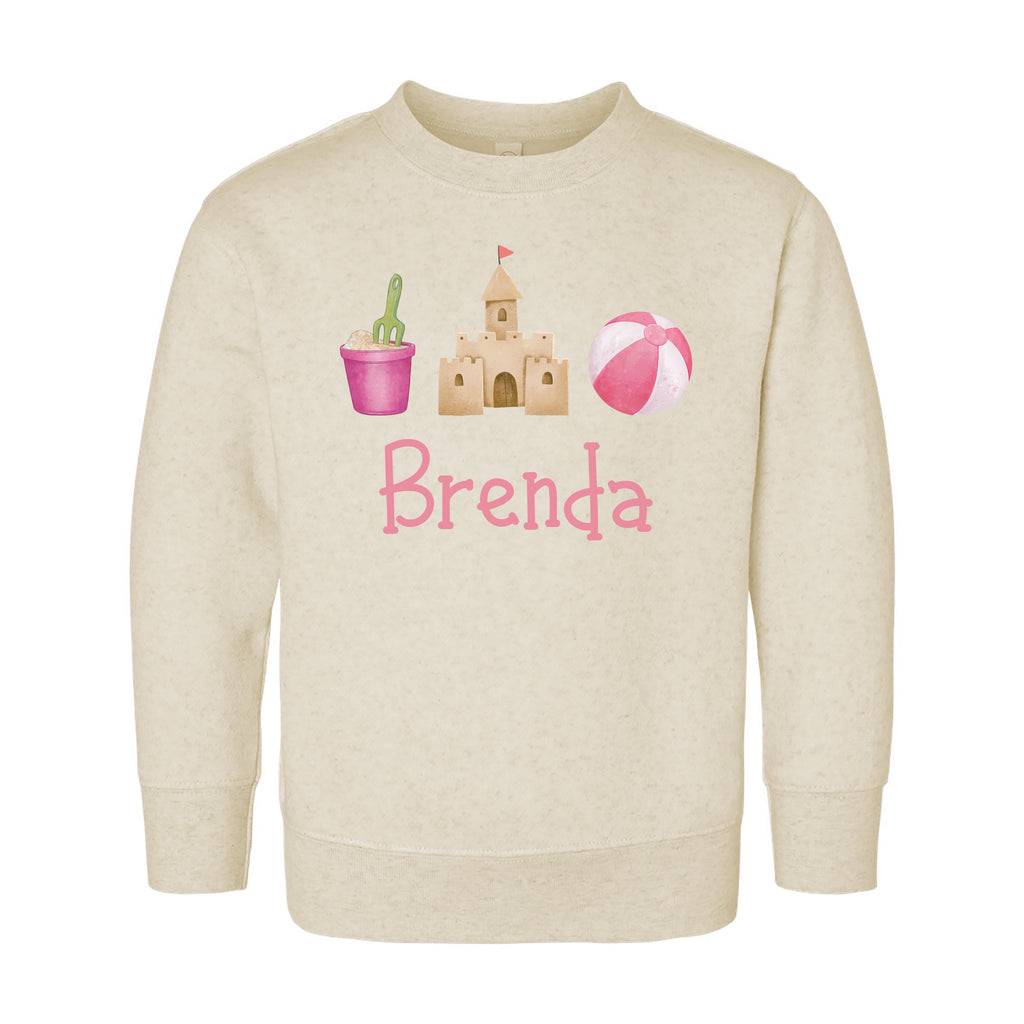 Personalized Girls Summer Onesie, Baby Bodysuit, Baby Shirt, Toddler Sweatshirt - Sandcastle Name Outfit, Custom Personalized Girl Gift