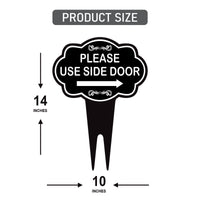 Please Use Side Door Yard Sign 10” x 14” - Rust-free Aluminum. Please Use Front Door Sign for Lawn, Yard Sign with Integrated Stake