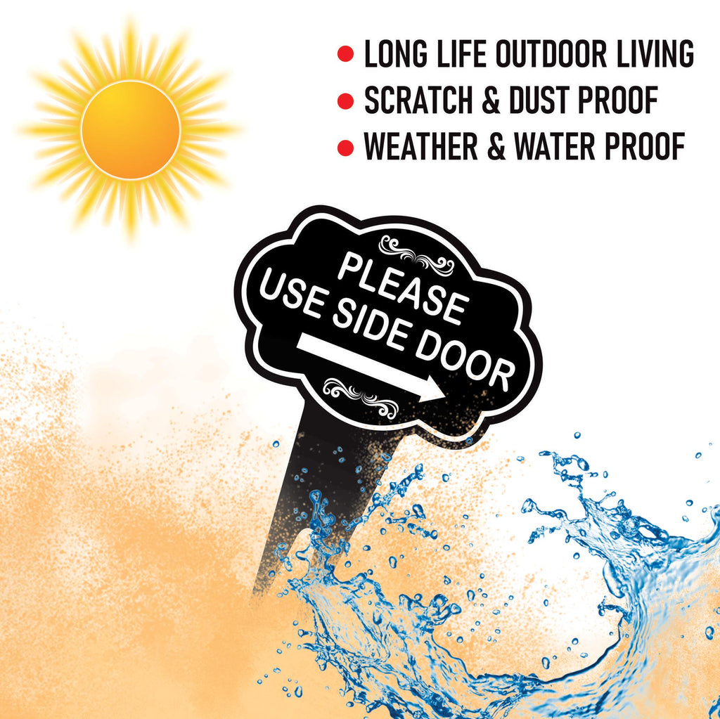Please Use Side Door Yard Sign 10” x 14” - Rust-free Aluminum. Please Use Front Door Sign for Lawn, Yard Sign with Integrated Stake