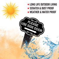 Please Use Side Door Yard Sign 10” x 14” - Rust-free Aluminum. Please Use Front Door Sign for Lawn, Yard Sign with Integrated Stake
