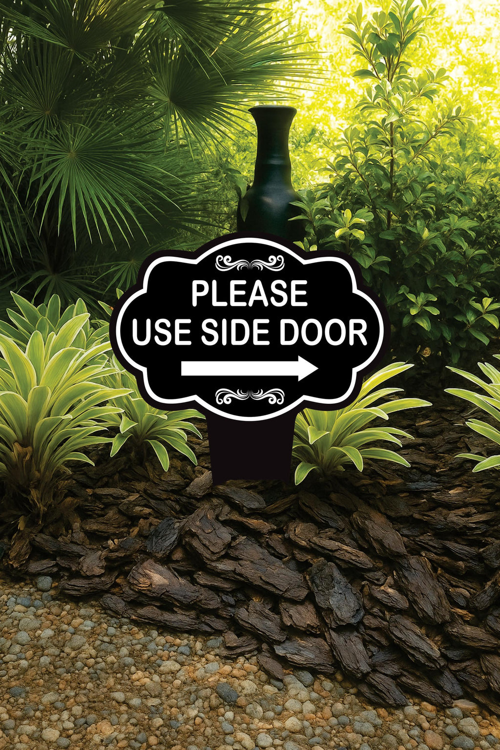 Please Use Side Door Yard Sign 10” x 14” - Rust-free Aluminum. Please Use Front Door Sign for Lawn, Yard Sign with Integrated Stake