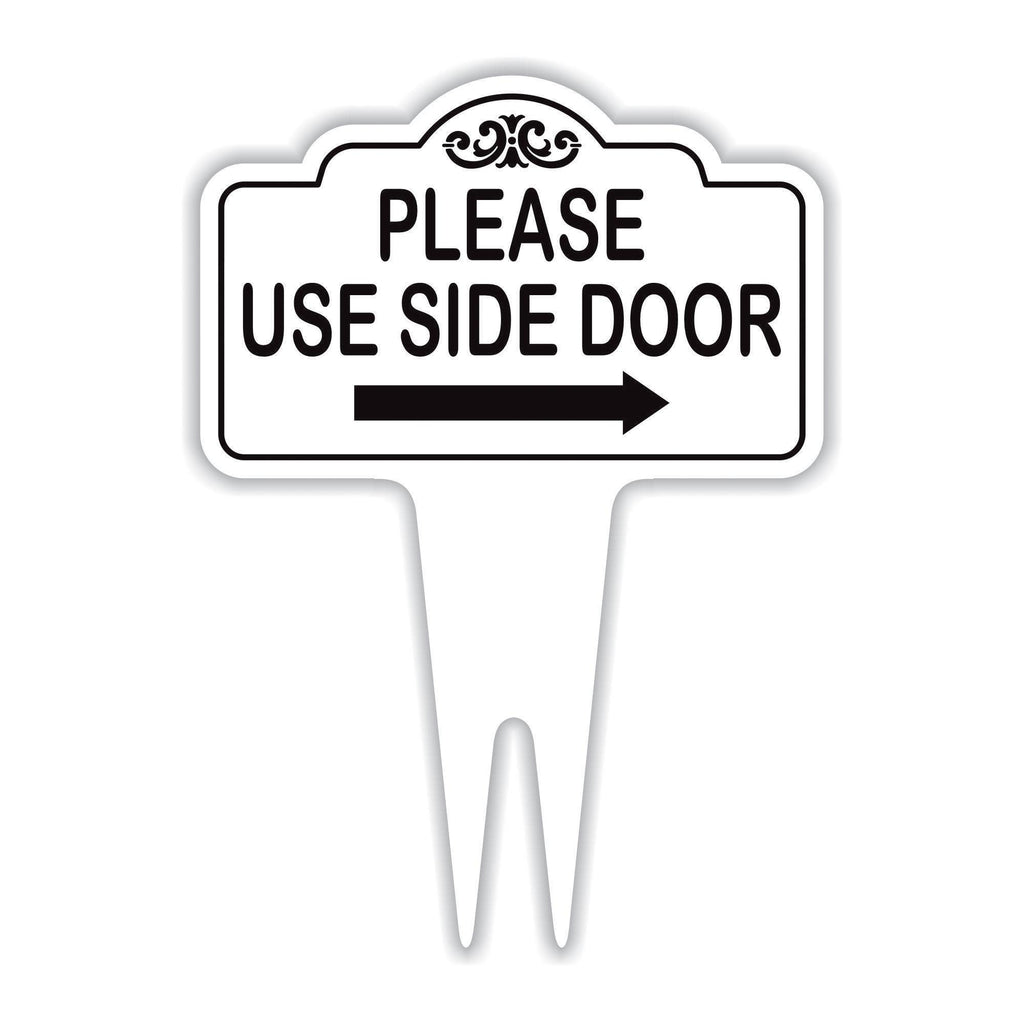 Please Use Side Door Yard Sign 10” x 14” - Rust-free Aluminum. Please Use Front Door Sign for Lawn, Yard Sign with Integrated Stake