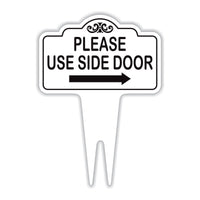 Please Use Side Door Yard Sign 10” x 14” - Rust-free Aluminum. Please Use Front Door Sign for Lawn, Yard Sign with Integrated Stake
