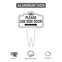 Please Use Side Door Yard Sign 10” x 14” - Rust-free Aluminum. Please Use Front Door Sign for Lawn, Yard Sign with Integrated Stake